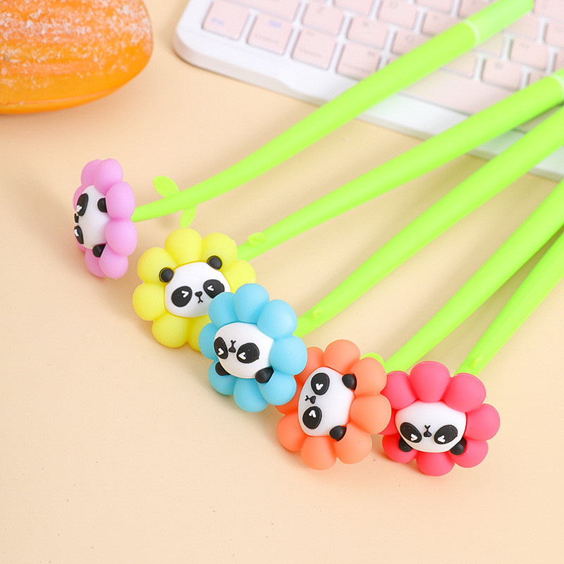 Panda Flower Pens Rose Shaped Ballpoint Pen Creative Liquid Black 0.5mm Gel Ink Rollerball Pen For Girls Women, Office School Decoration Supplies