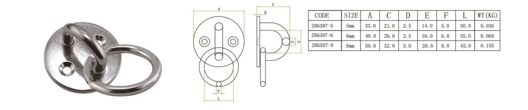 Sail Boats and Yachts Stainless Steel Round and Square Pad Eye Plate