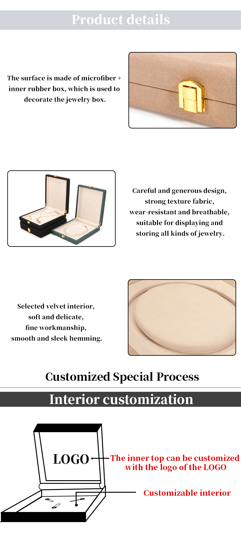 Black Hanhong Custom Rounded Corner Microfiber Leather Ring Jewelry Packaging Box Luxury Set Pearl Necklace Jewelry Storage Box