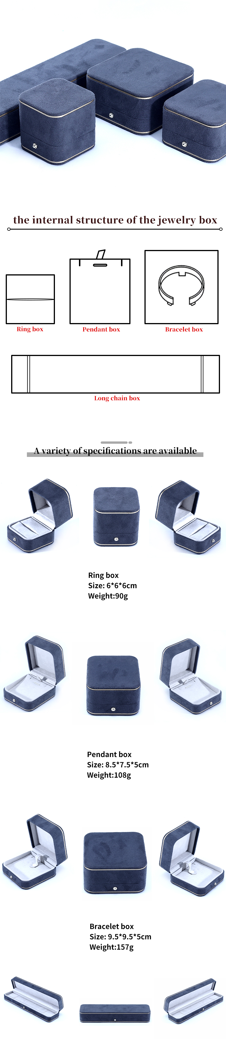 Newest Gray Velvet Jewelry Box for Bracelet Necklace Ring Custom Logo Hanhong 2023