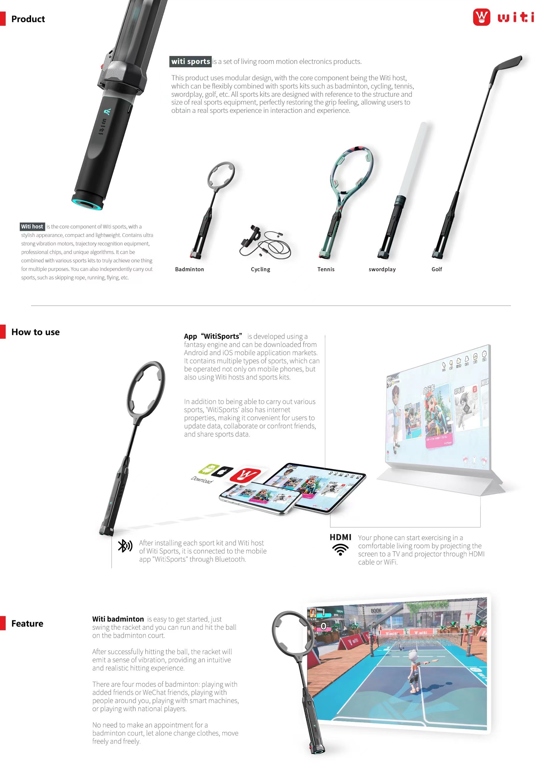 FCC Smart Home Fitness Equipment Game Motion Sensing Badminton Racket Set