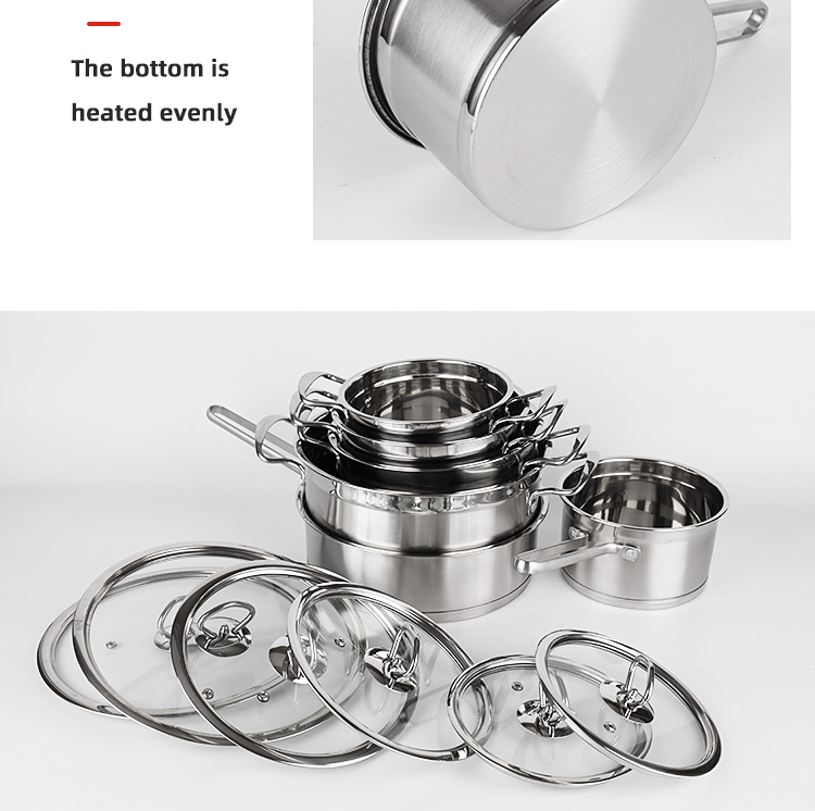 High Quality Kitchen Warethree-layer Double Bottom Stainless Steel Cookingware Set Cookware Set Cooking Pot And Pans Set