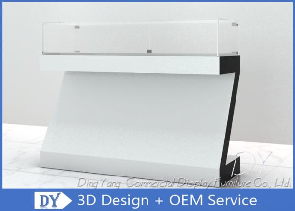 White Coating MDF Jewelry Showcase Display with Wooden + Glass + Lights +