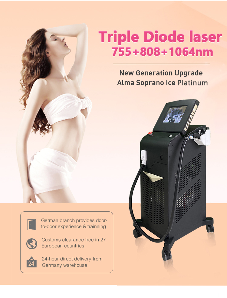 High Power 1600W Whitening Diode Laser Hair Removal Machine 3 Wavelength 755 808 1064