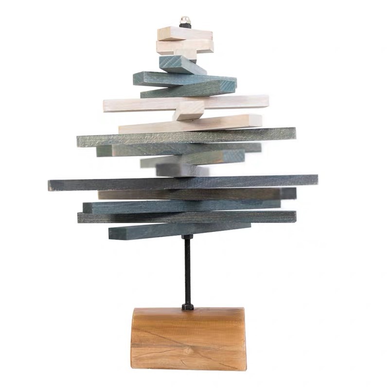 wooden rotating tree Christmas building block decoration desktop Christmas ornaments