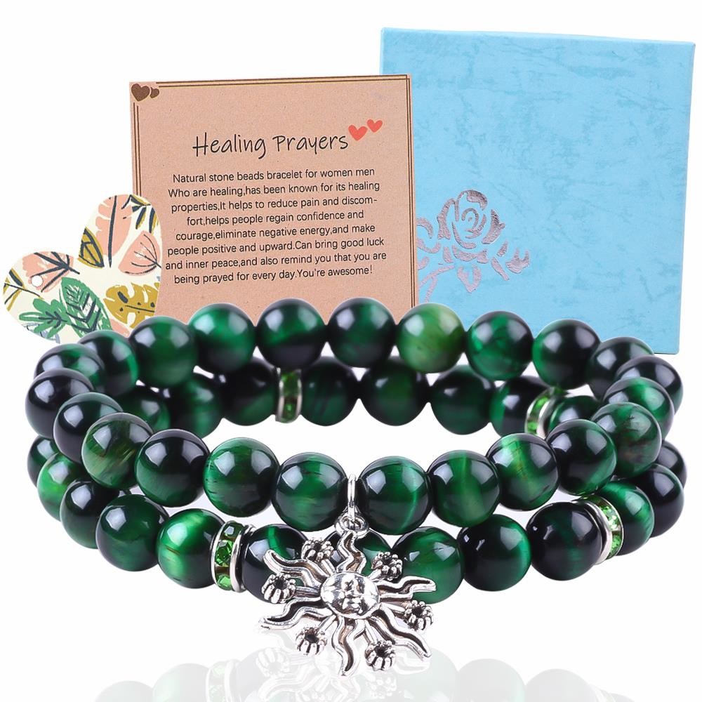 Handmade Round Green10mm Tiger Eye Bead Bracelet Crystal Healing