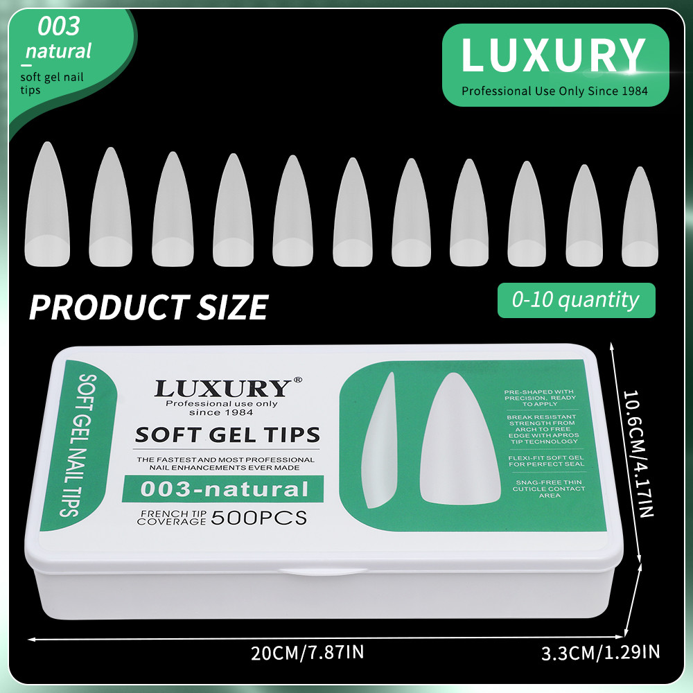 500pcs/Box Medium Coffin Nail Tips Natural Matte Full Cover Acrylic Pre-Shaped Nail Tips 11 Sizes