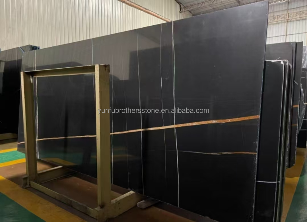 Hotel Table Modern Big Slab Black and Gold Vein Marble Flooring with Exotic Lauren 18mm