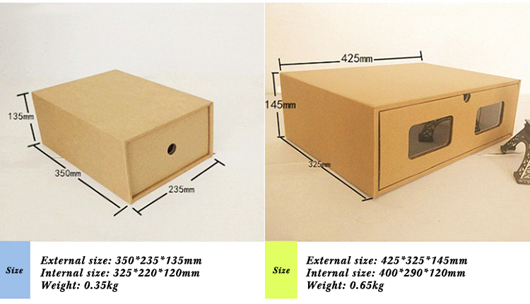 Kraft Drawer Cardboard Clothing Packaging Corrugated Shoe Box With Partial Window