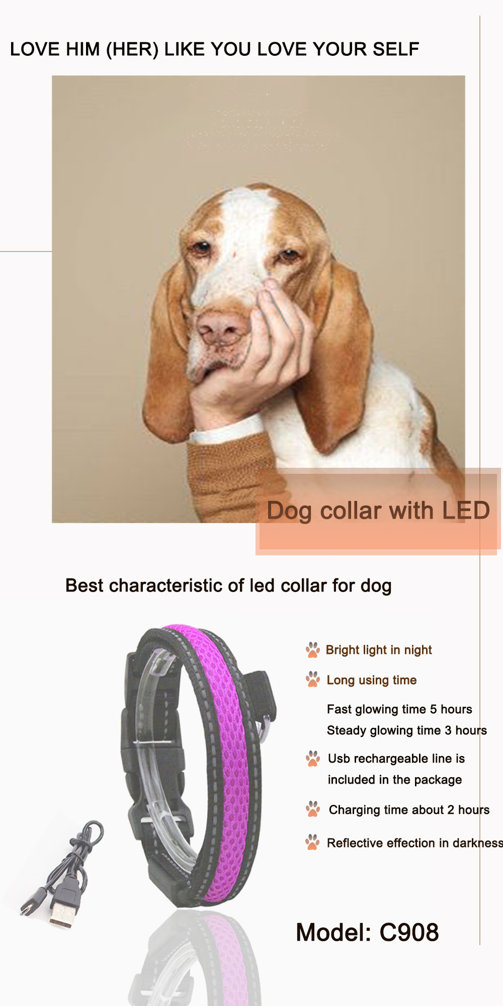 Waterproof Flashing Dog Collar , Nylon Material Safety Rechargeable Petsafe Dog Collar