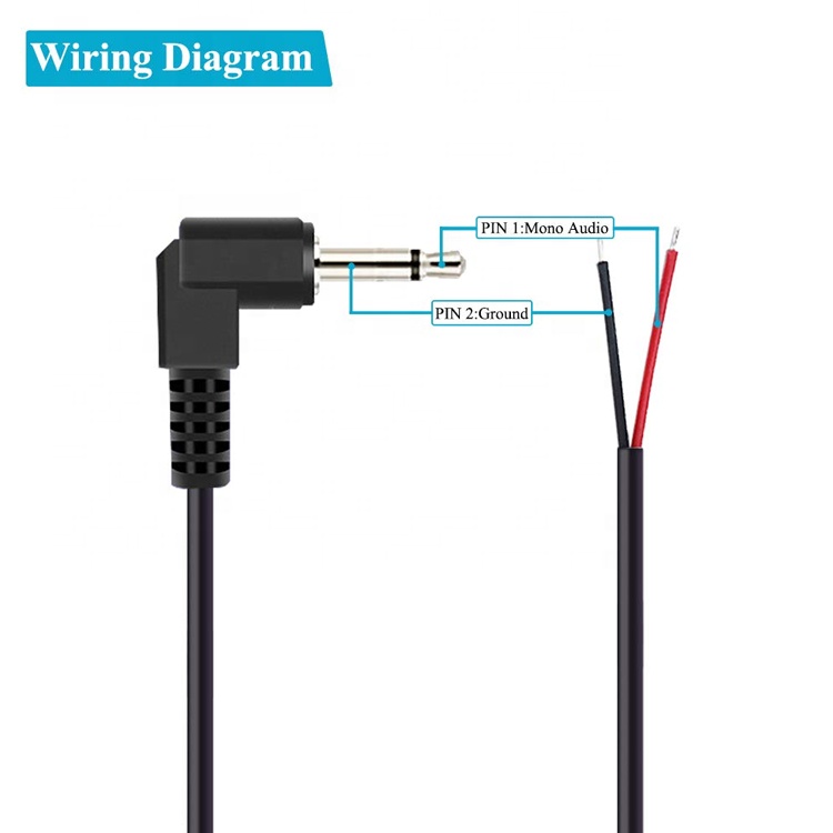90 Degree Right Angle 2 Poles TS 3.5mm Stereo Audio Jack to Stripped Pigtail Tinned Bare Wire End Cable