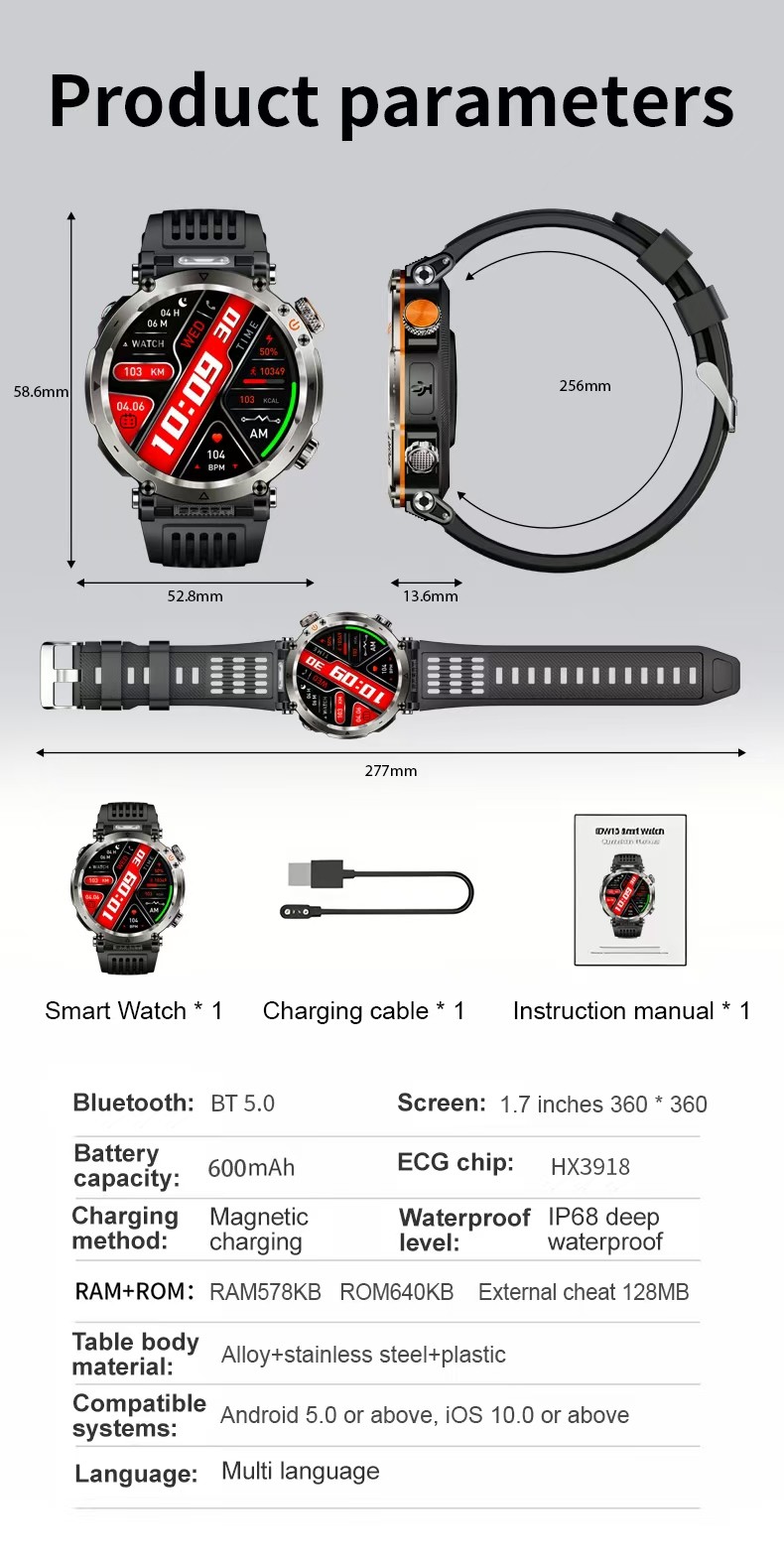 HT30 Multisport Smart Watch BT Call Voice Assistant Smartwatch With Large Battery 600mAh