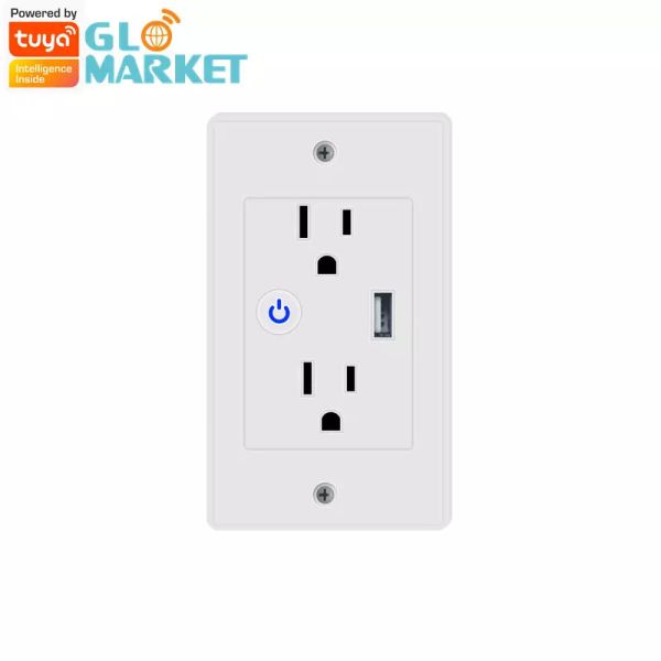 Quality Smart Wifi Tuya US Standard Wall Socket with USB 2 Plug Outlets For Home Use Electrical 10A 120V Socket With Google&Alex for sale