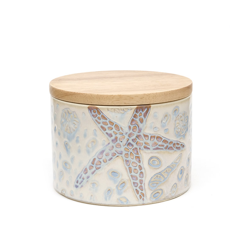 Ceramic Airtight Coffee Canister Jar Handpanting Reactive Glaze Ocean Style Bulk Ceramic Jar With Bamboo Lid