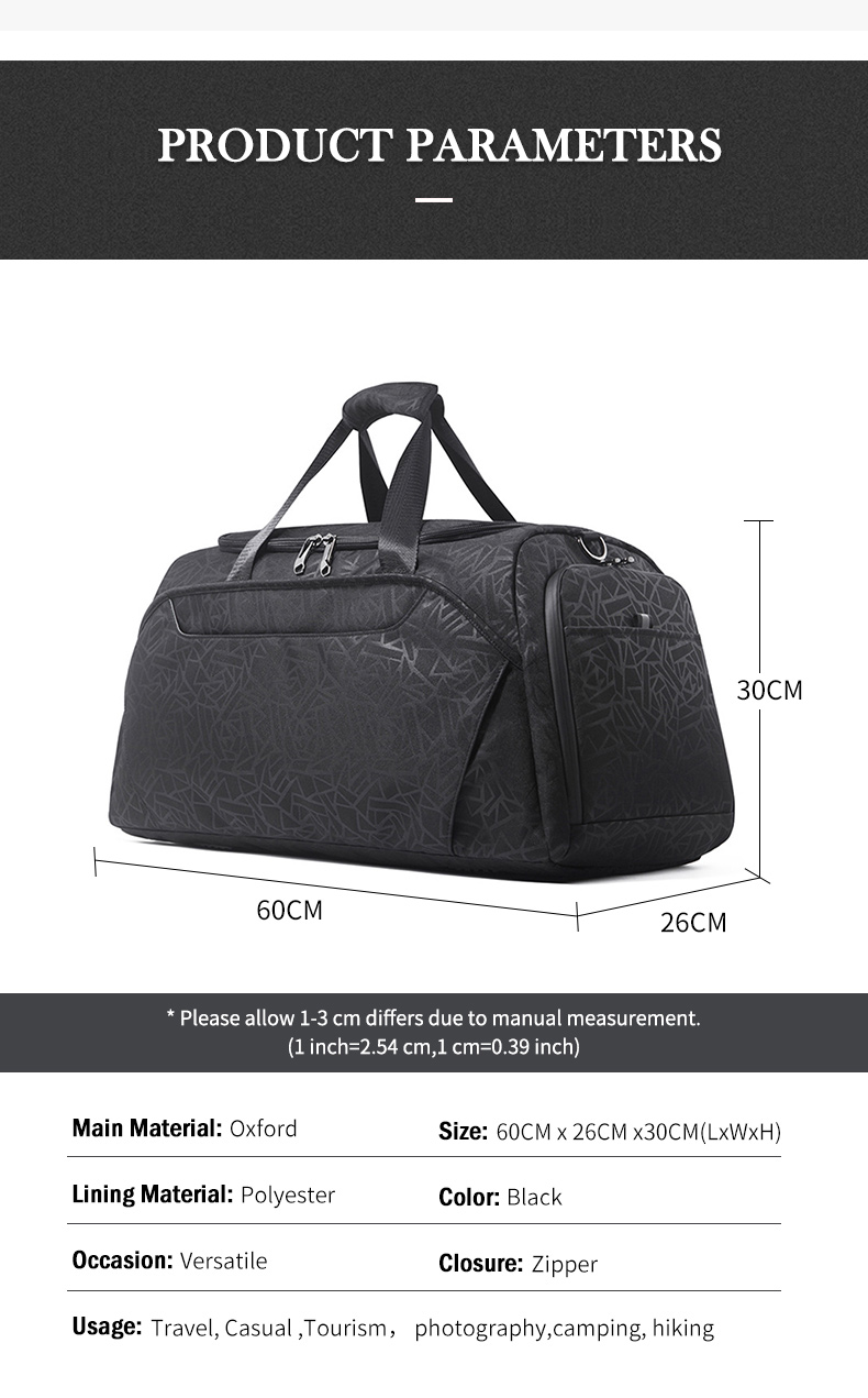 Black Crossbody 55L Duffle Bag Travel Luggage Handbag 1.1KG
