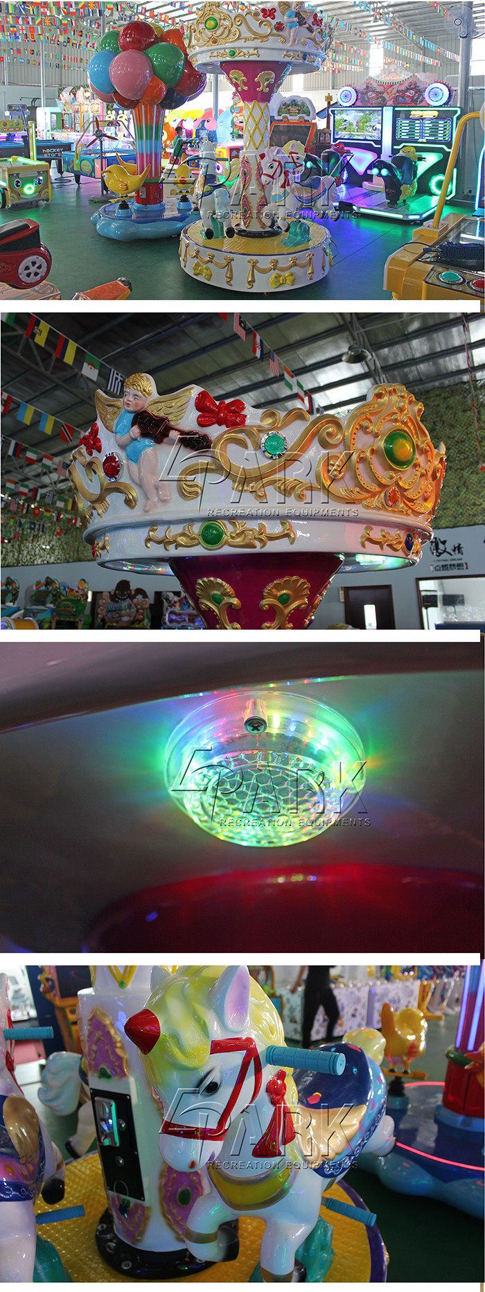 Theme Park Merry Go Round Carousel With 3 Chairs Smart Design 80W