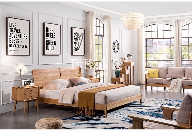 Modern Simple Solid Oak Wood Bed Designer Furniture