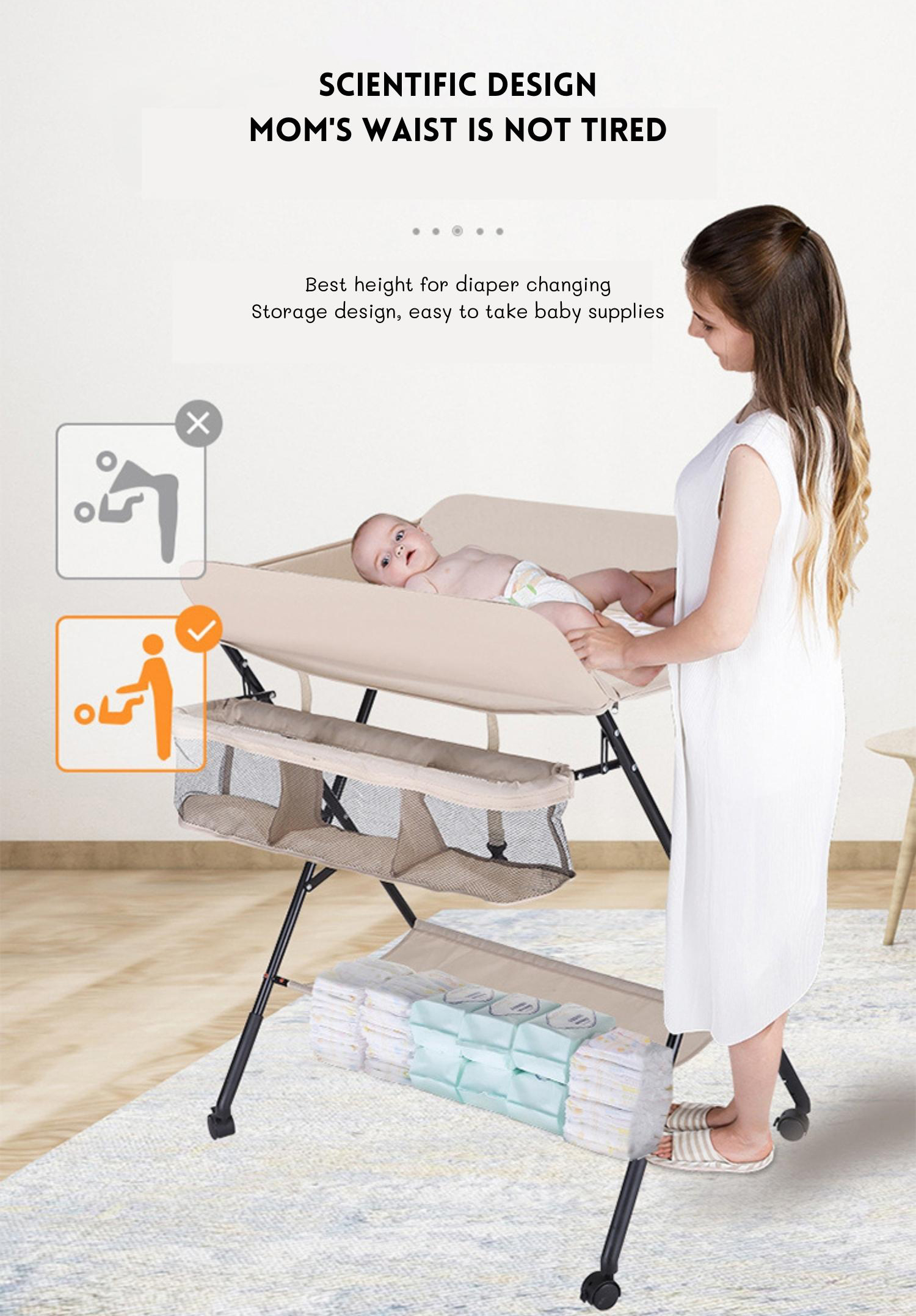 Ouninbear Portable Folding Baby Diaper Changing Table With Storage And Movable Nursery Pad