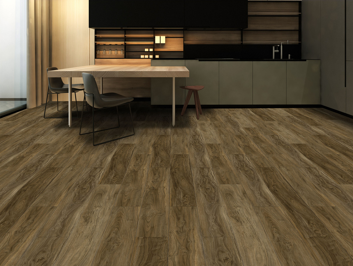 5mm 0.3mmWL Modern Elastic Luxury Click SPC Flooring Walnuts Plastic Composite