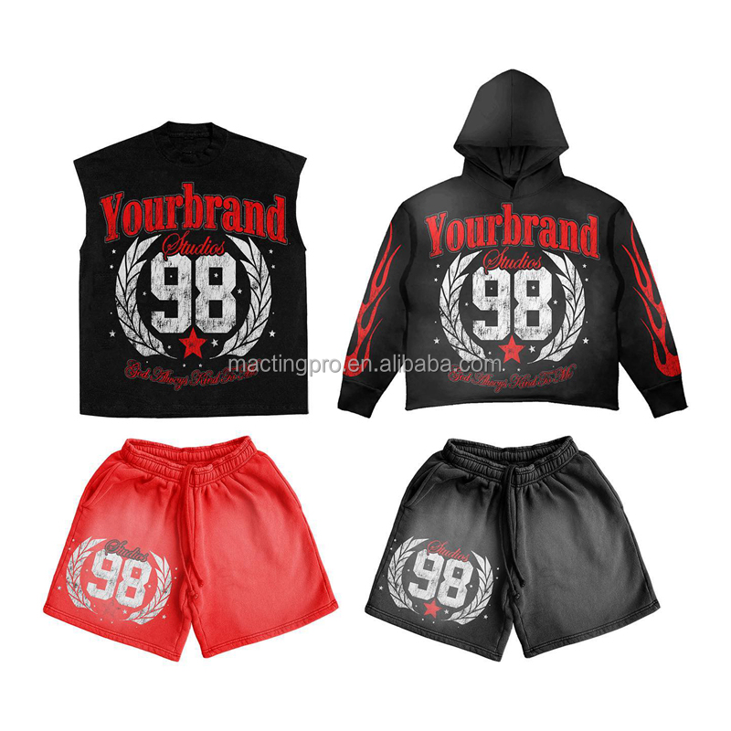 Summer Casual Men's Reflective Tracksuit Sets with Custom Logo Print Hoodie and Shorts