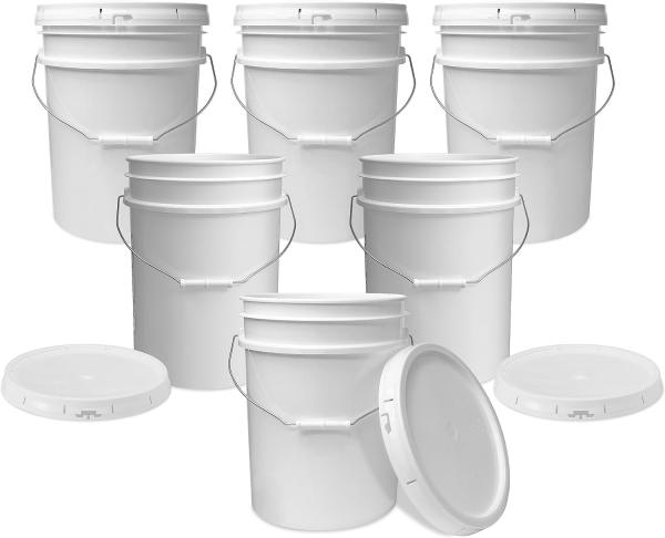 5 Gallon White Bucket & Lid - Durable 90 Mil All Purpose Pail - Food Grade - BPA