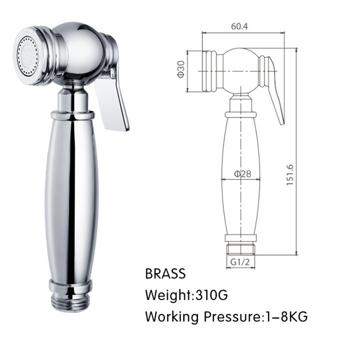 Handheld Chrome Plated 310g Bathroom Bidet Sprayer