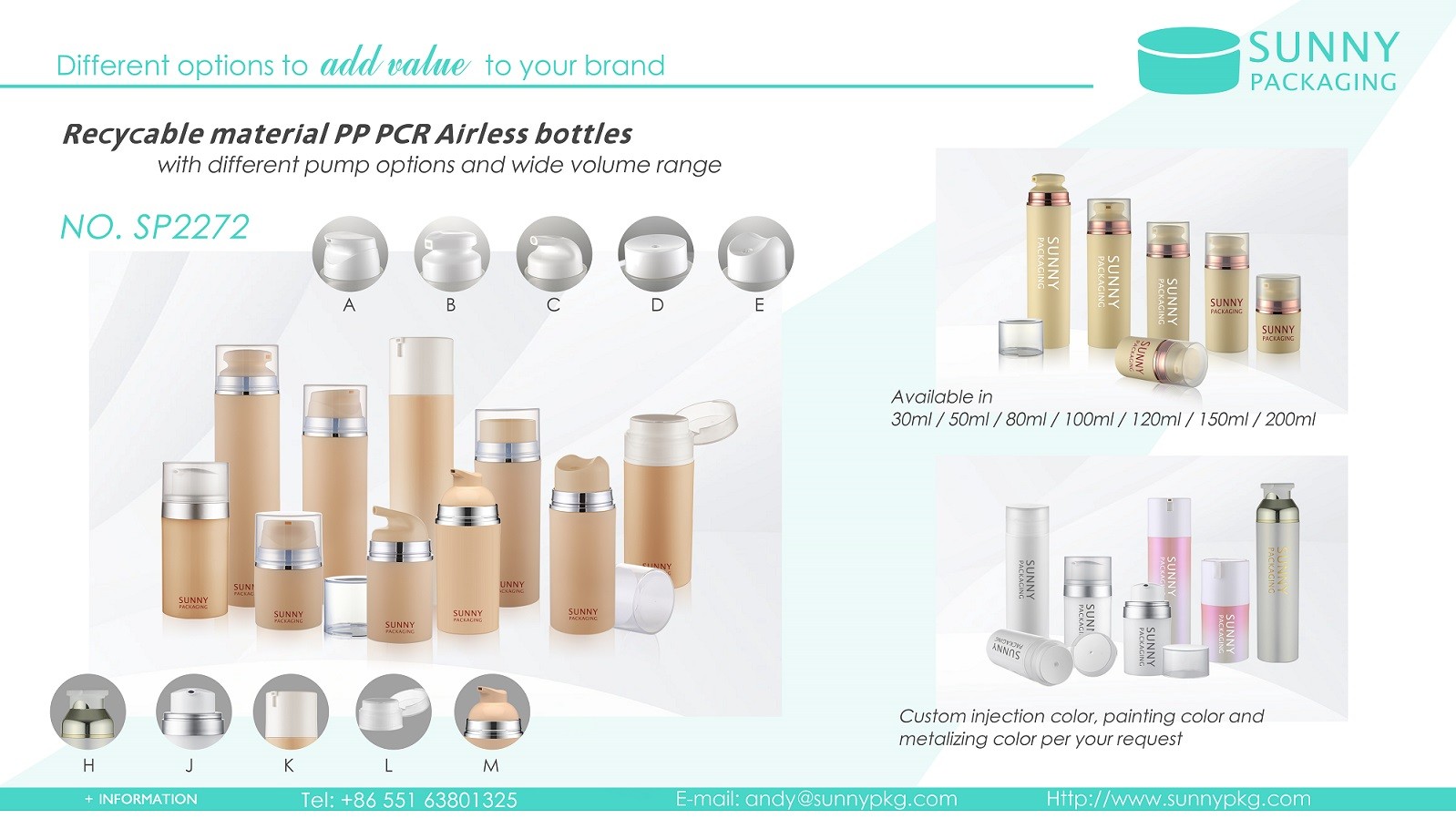 30ml 50ml 80ml 100ml 120ml 150ml 200ml recyclable PP& PCR airless pump bottle for cream,gel and lotion