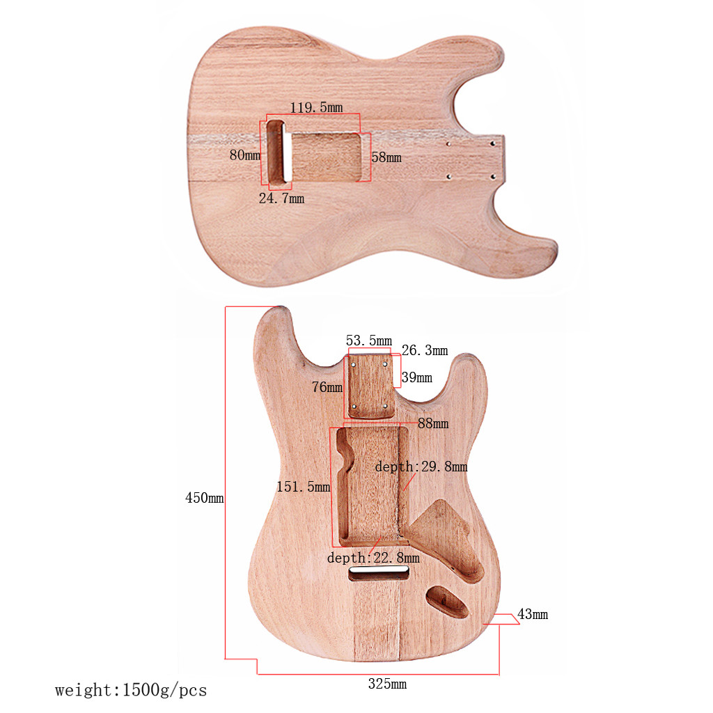 Solid Maple Wood Unfinished Bass Body For Strat ST Guitar DIY Parts Polished