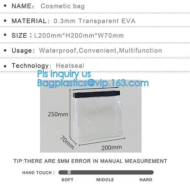 Slider Zipper Packing hologram pvc plastic storage cosmetic bag, 200 micron transparent clear PVC slider zipper bag, mat