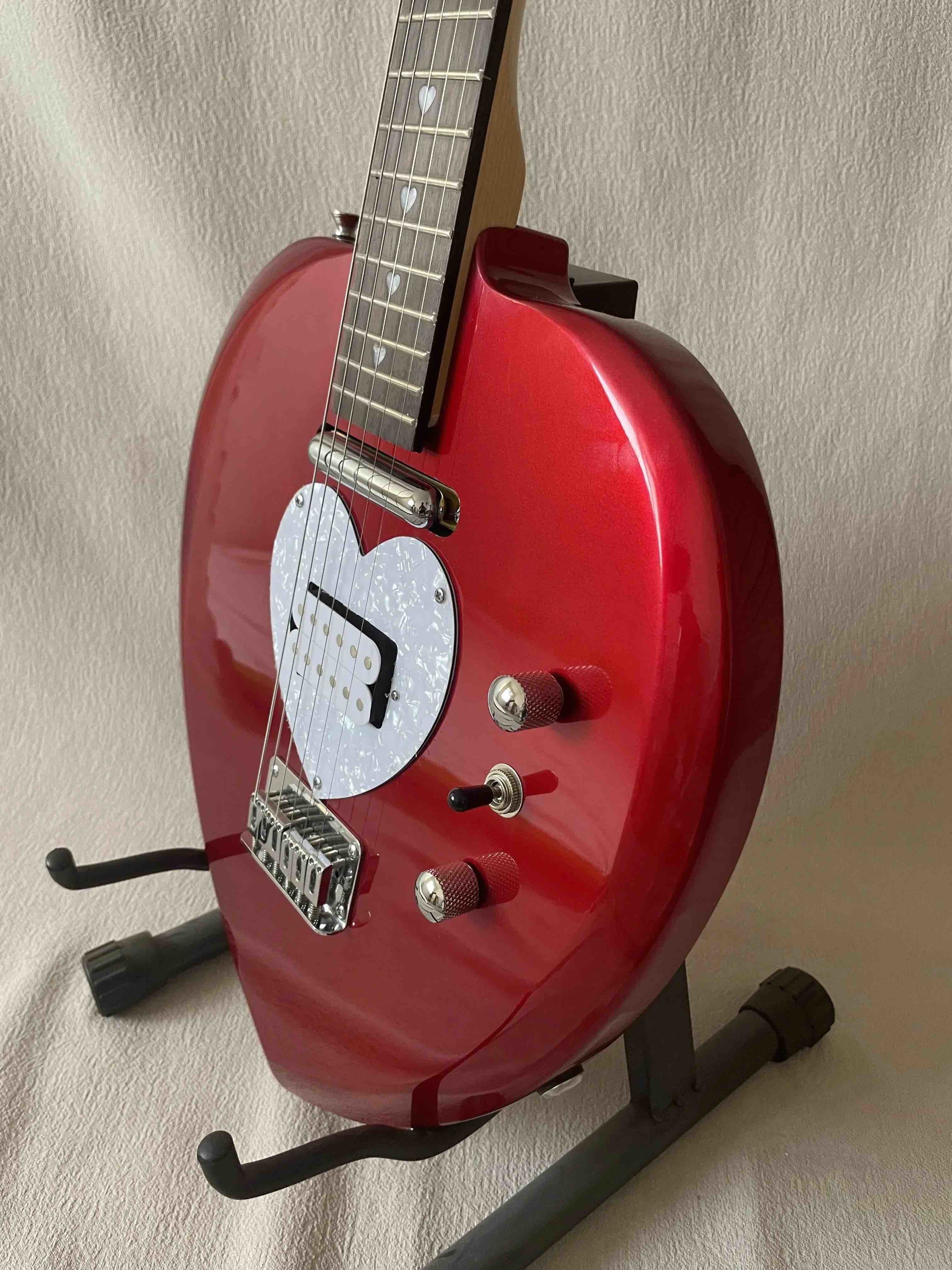 Custom Heart Shaped Electric Guitar in Black Short Scale Mahogany Body Humbucker Pickups Professional Guitar