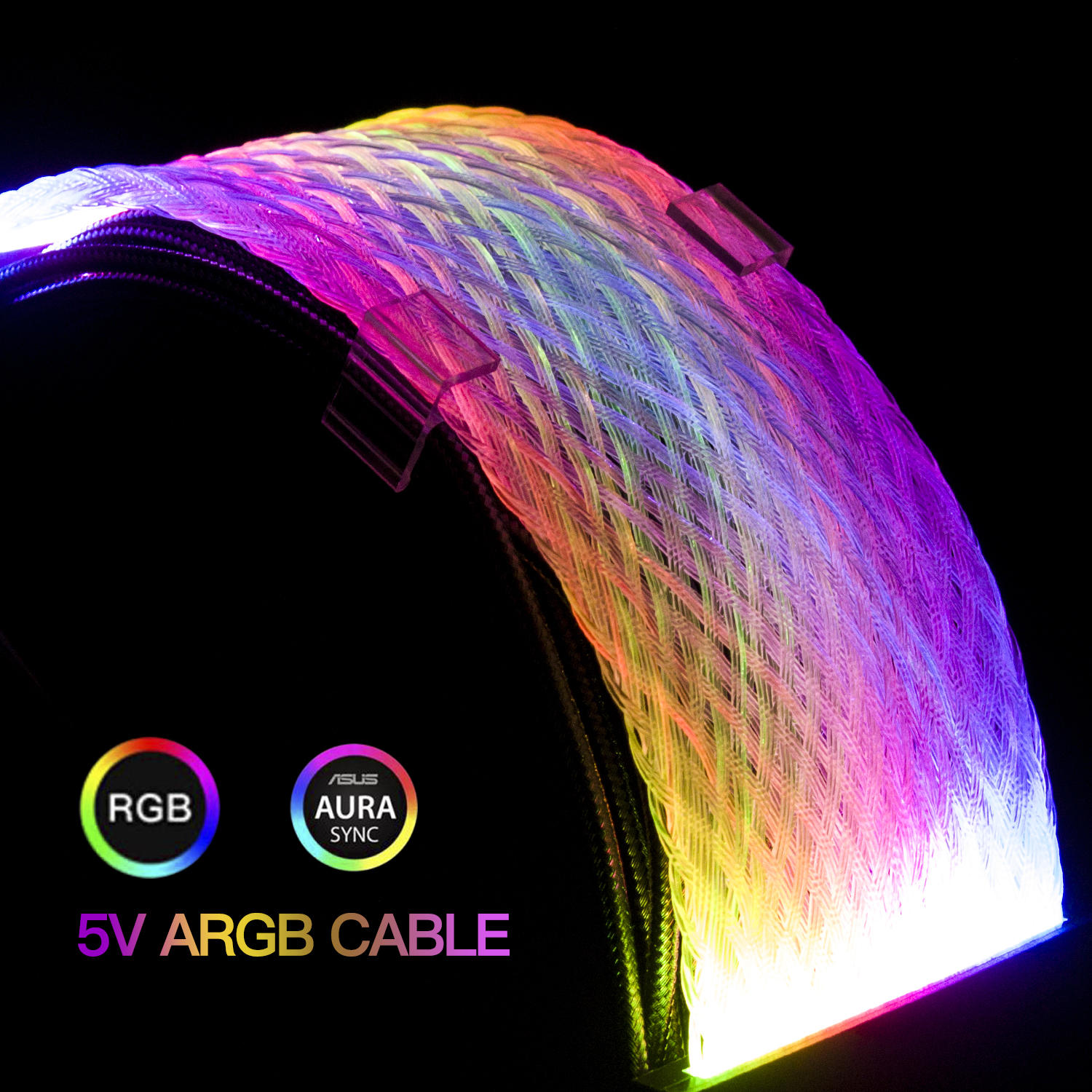 Power Extension Cord RGB Extension Cable Kit to 24-Pin ATX Motherboard for Computer Gaming Case (24-Pin PSU)