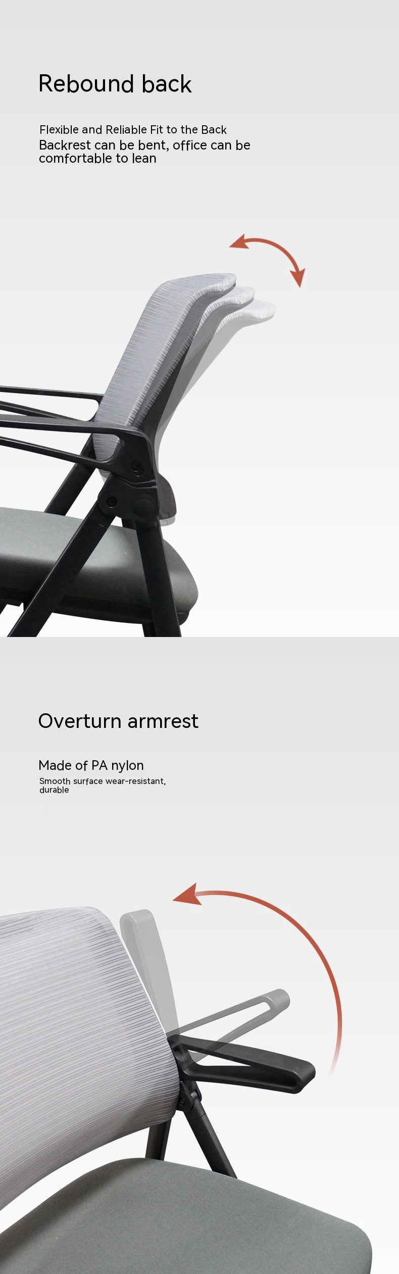 Comfortable Training Office Chair with Fixed Handrail Reclining and Foldable Design