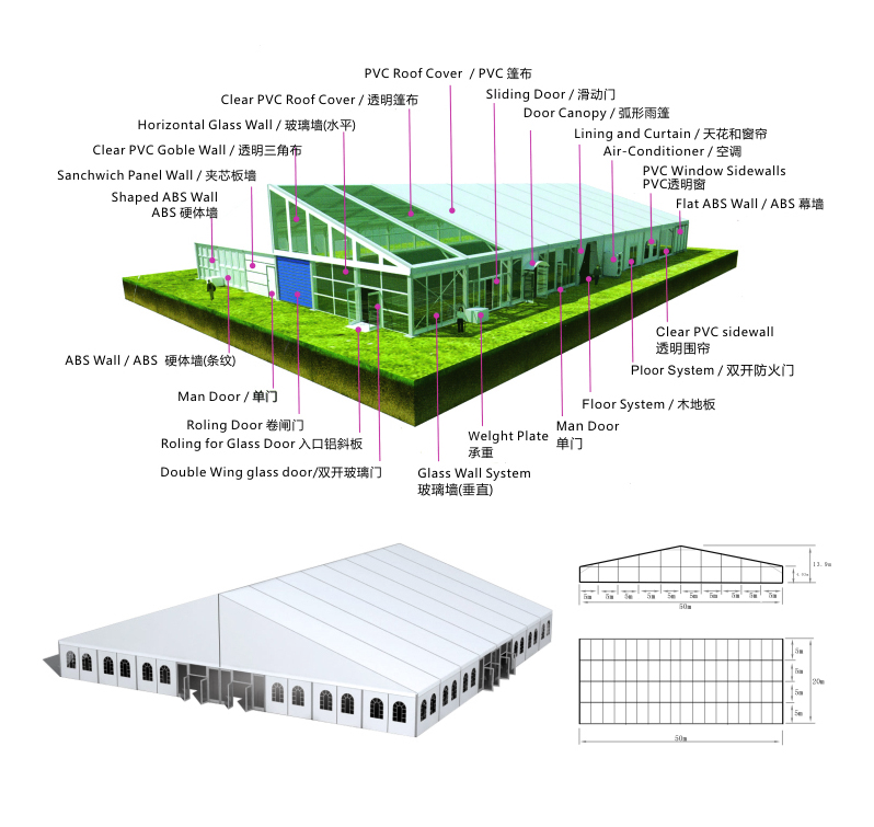 High quality waterproof clear roof wedding tent 20x30m for sale