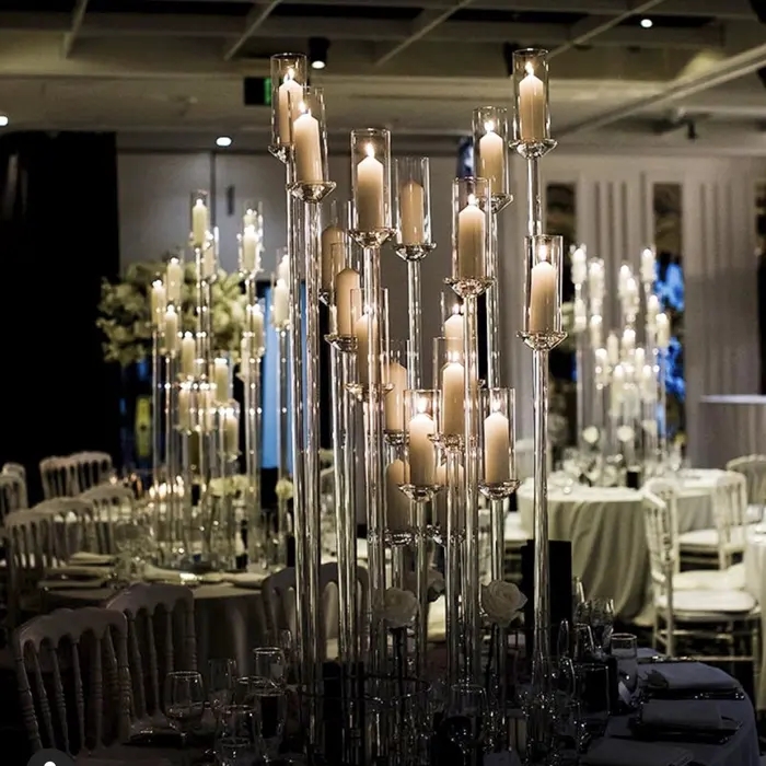 Hot Sale Tall Wedding Decoration 5 Arms Clear Wedding Crystal Centerpiece Candelabra