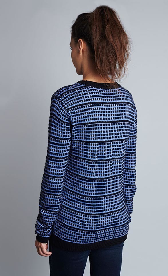 WOMEN'S 37% VISCOSE/ 33%NYLON/ 25%LAMBSWOOL/ 5%CASHMERE FLOATING JACQUARD KNITTED SWEATER