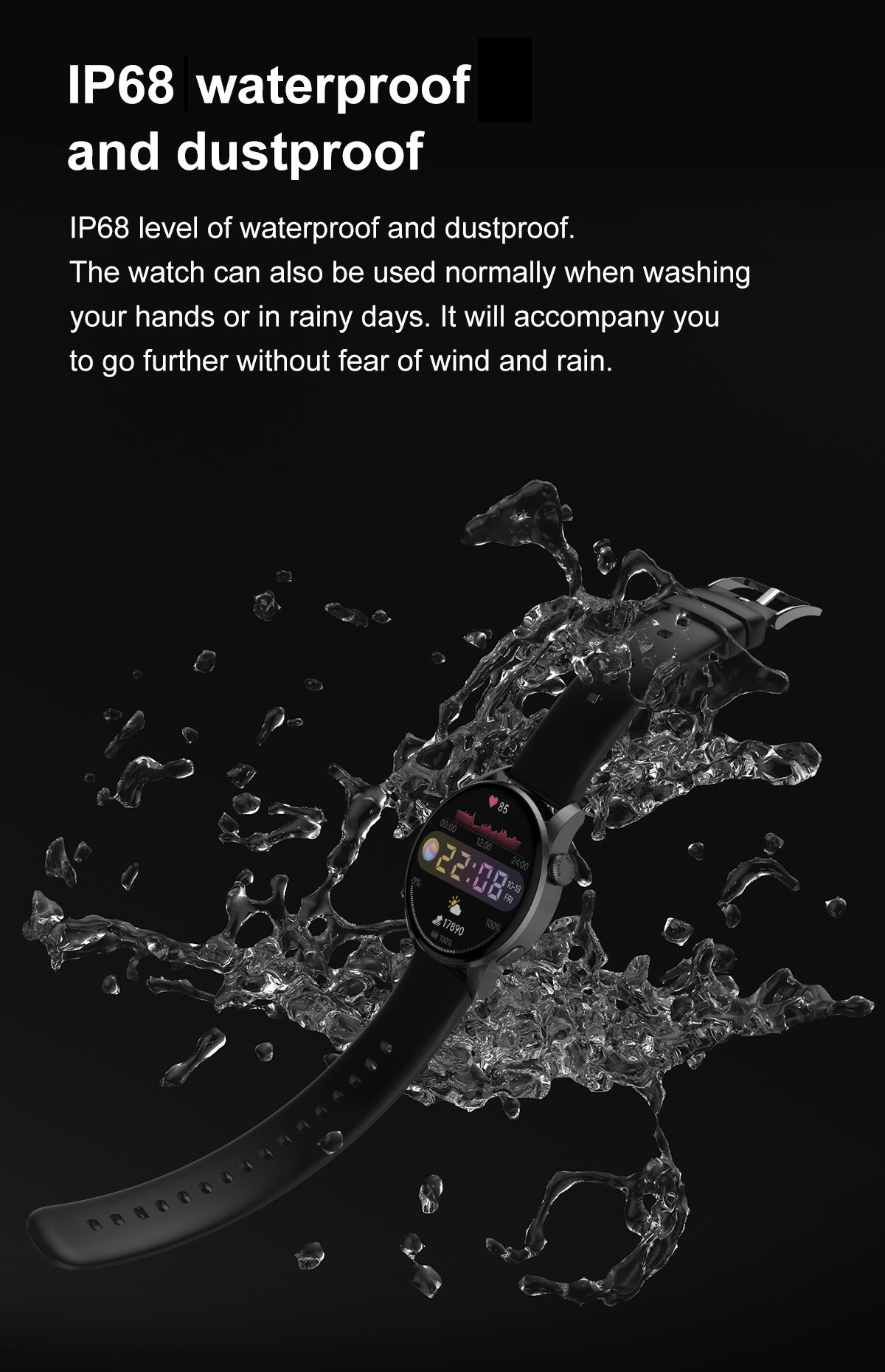 1.36inch IP68 Waterproof BlE5.0 DT Smart Watch ECG PPG For Heart Rate