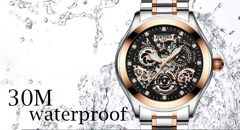 KINYUED new design automatic watch movement stainless steel mechanical watch gold watch luxury reloj wristwatches
