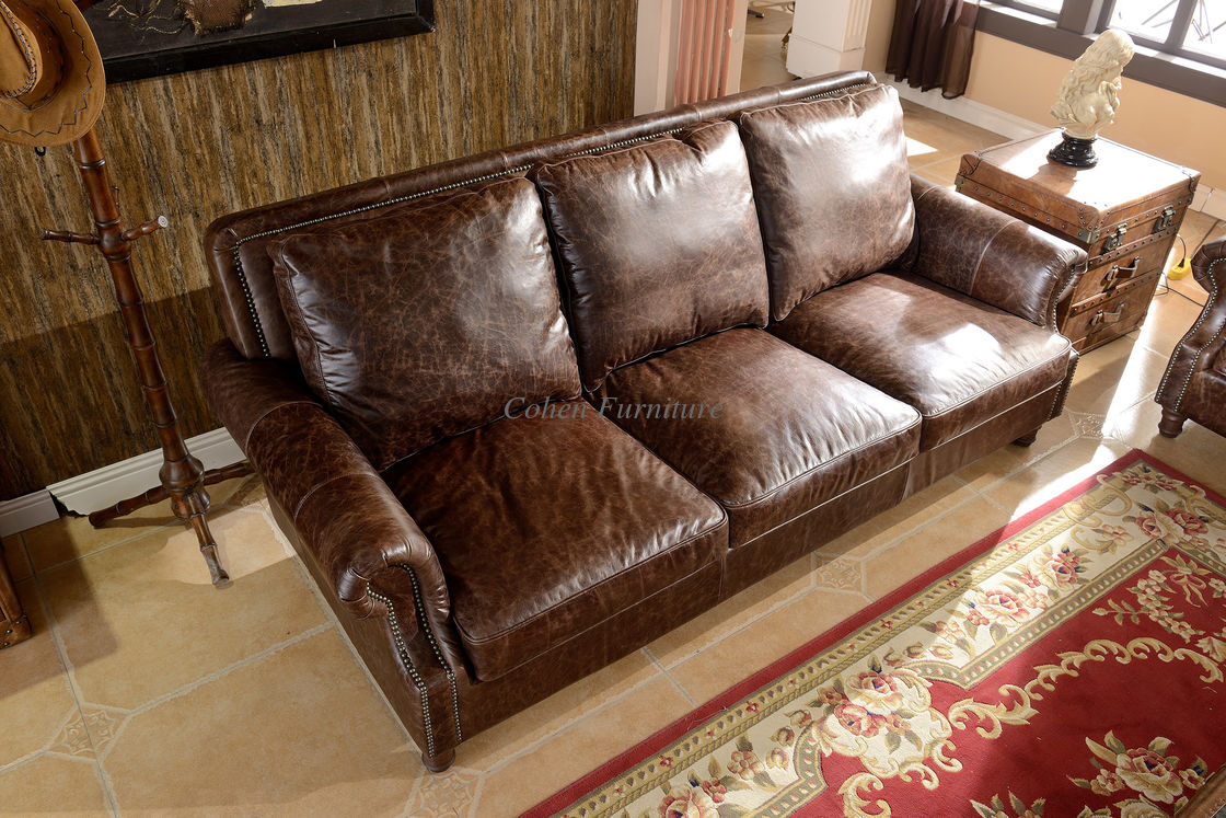 Dark Brown Real Soft Leather Sofa Set , 3 Seater Leather Sofa Couch Settee Sumptuous Type