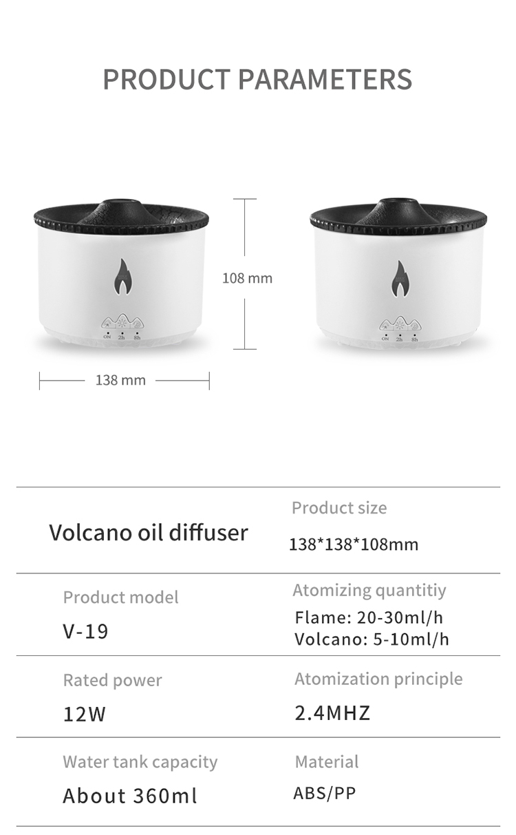 HOMEFISH Ultrasonic Aroma Humidifier Volcano Oil Diffuser 360ML USB Installation
