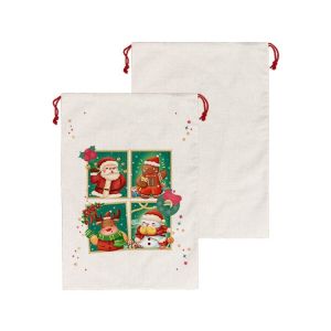Custom Logo Linen Sublimation Drawstring Bag Santa Sacks Sublimation Blank