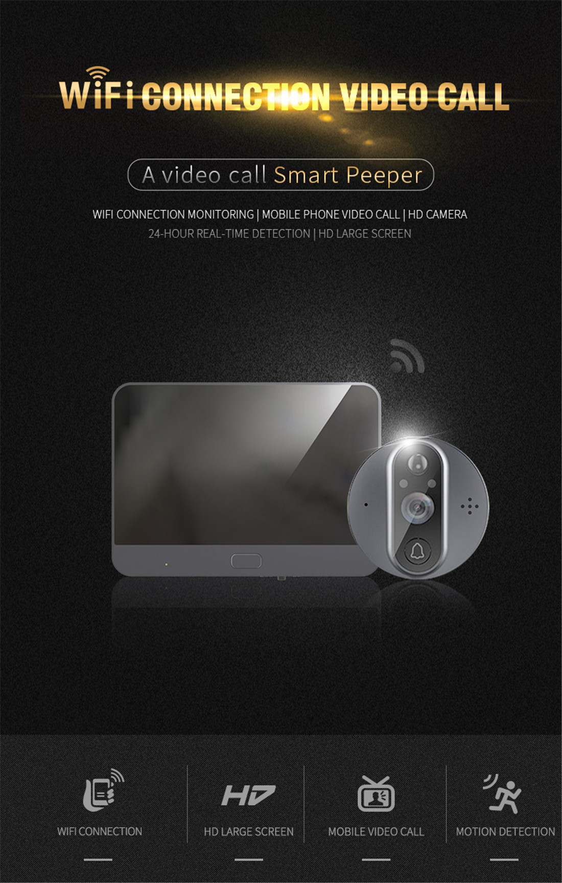 Unistone Peephole 1MP/720P Video Doorbell(US-PHR9)