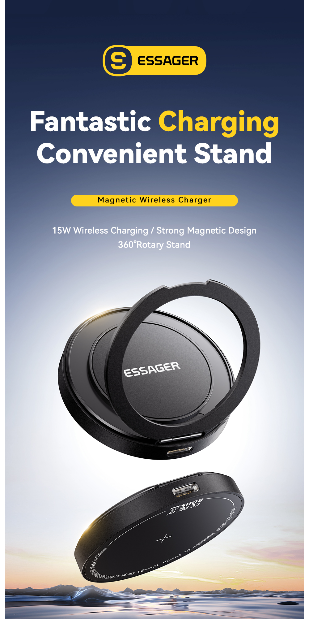 ESSAGER ES-WC18 15W Best Phone Stand Charging Fast Wireless Charger