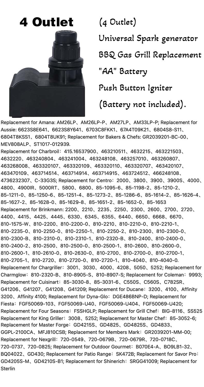 AA Push Button Battery Operated Igniter with 6 outlet Exits for Gas Grill, Heaters