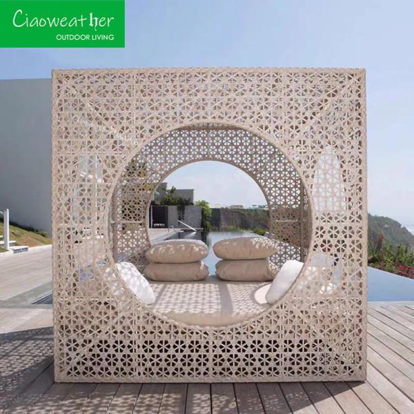 Pool Lying Sun Lounger Bed Aluminum Frame Garden Club Rattan Daybed for Resort