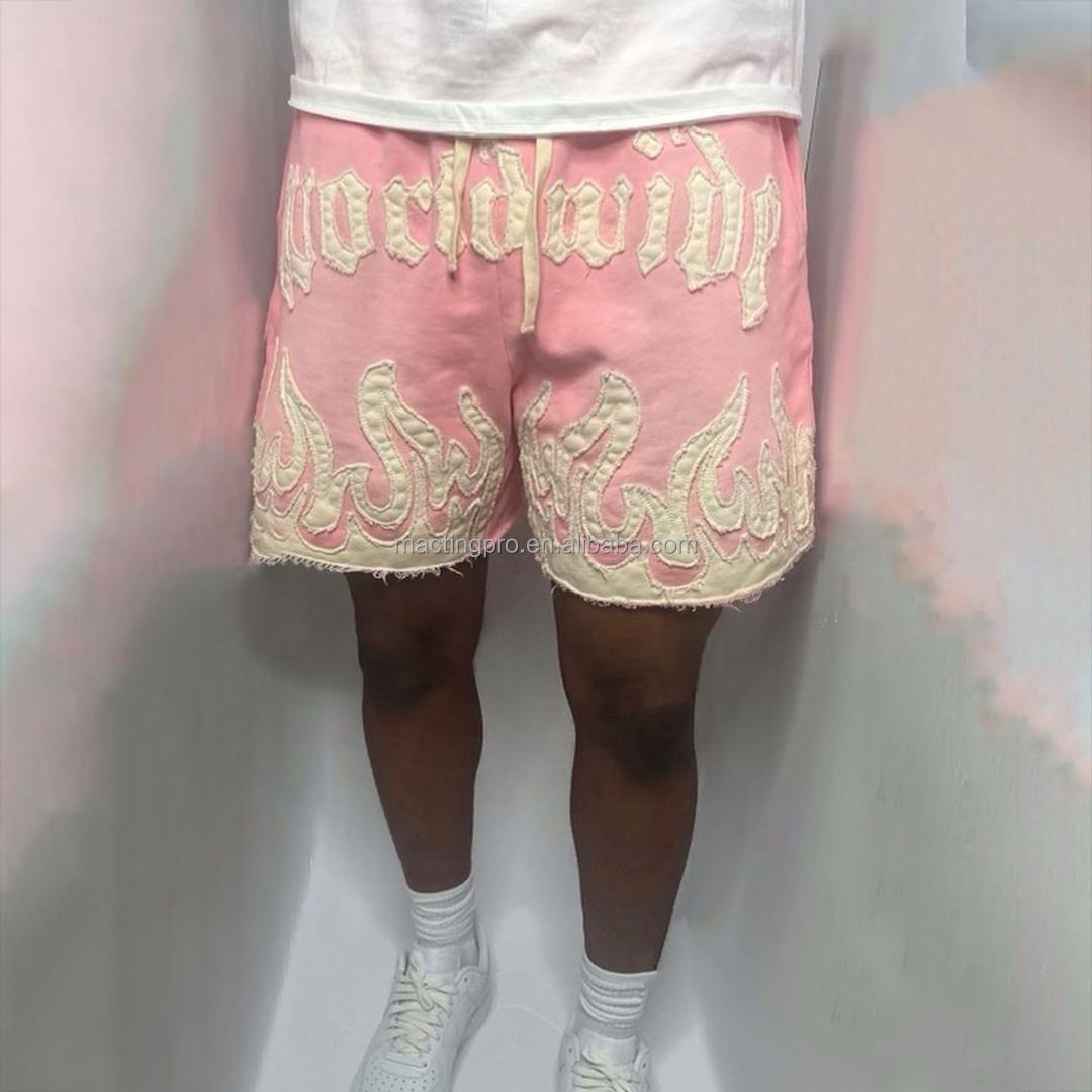Custom Sun Faded Cotton French Terry Applique Embroidery Acid Wash Men's Sweat Shorts