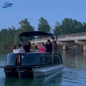  Fiberglass Pontoon Boat with LED Navigation Lights Aluminum Hull and Single Layer Deck Manufactures