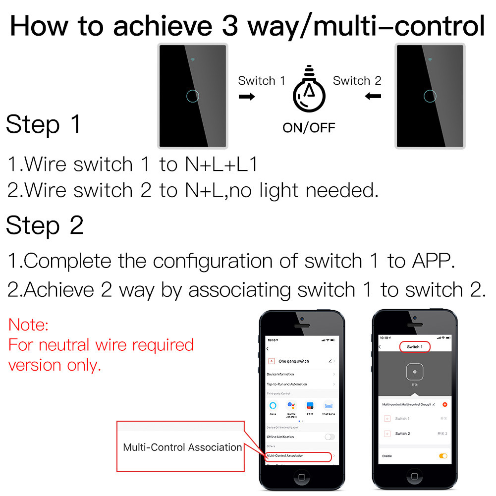 Zigbee Smart Wifi Wall Switch No Neutral Touch Glass Screen Panel