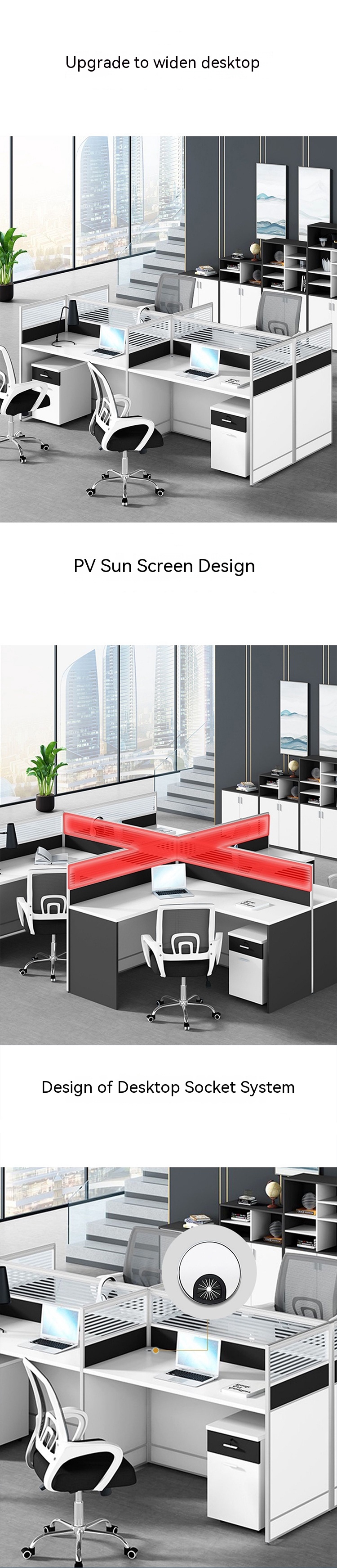 Modernity in Office Furniture Four Staff Desk and Chair Combination for Simple Workplace