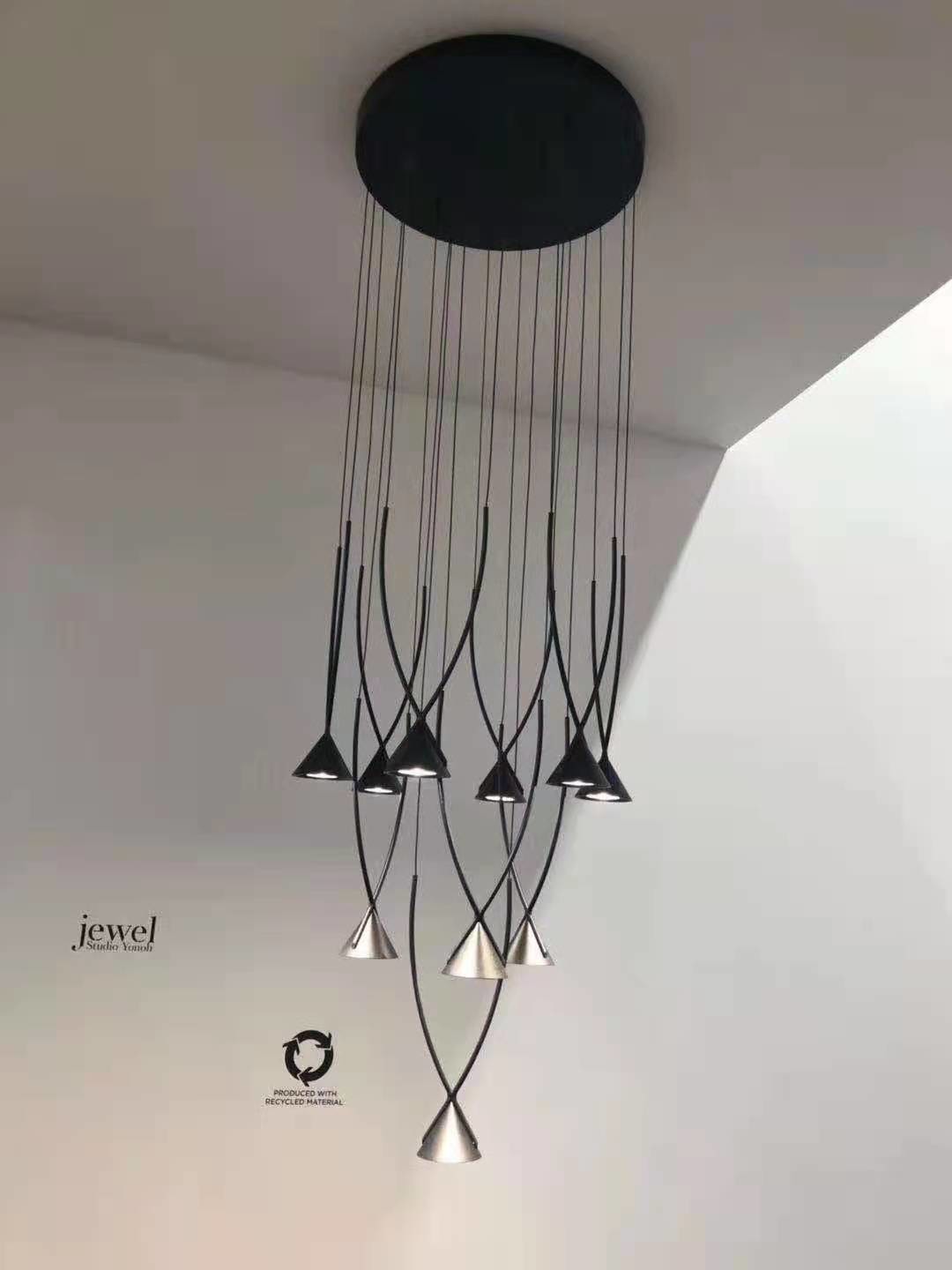 Modern Indoor Dining Room Black Pendant Restaurant Showroom Ceiling LED Chandelier