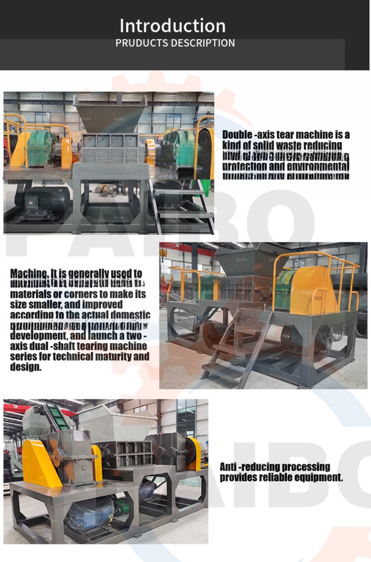 Scrap Car Tire Shredder Machine 45kW Power Waste Plastic Recycling Industrial Shredder